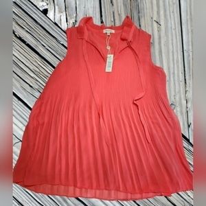 MAX STUDIO NWT‎ Accordion Pleated Relaxed Blouse Top, Coral Chiffon. Size Small